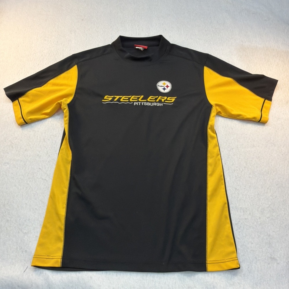 Y2K NFL Pittsburgh Steelers Men's Med Black Gold Athletic SS Shirt Embroidered